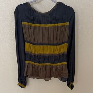 Current Air Navy and Brown Blouse with Yellow Accents